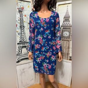 KARL LAGERFELD Paris -Blue Floral-Print Chiffon Bell-Sleeve Dress